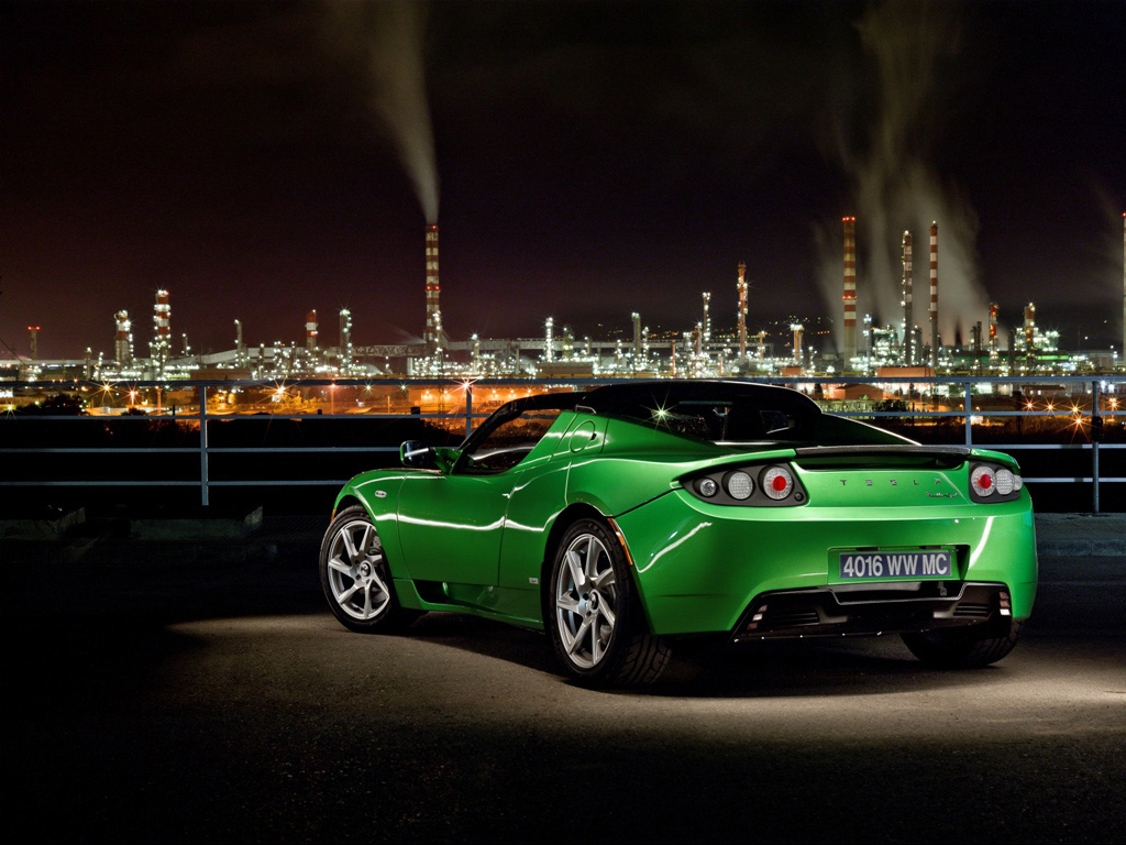 Green Tesla Roadster